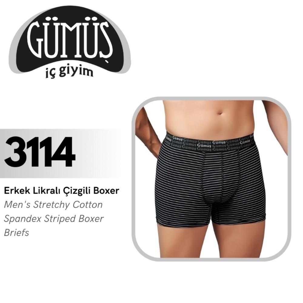 GÜMÜŞ 3114 2XL ERKEK LİKRALI ÇİZGİLİ BOXER