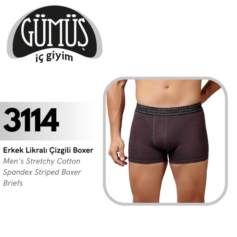 GÜMÜŞ 3114 M ERKEK LİKRALI ÇİZGİLİ BOXER