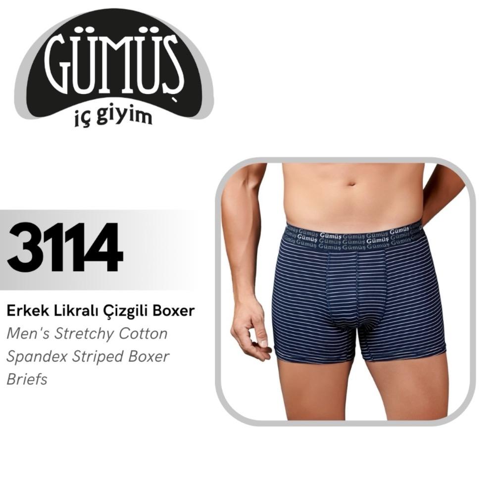 GÜMÜŞ 3114 XL ERKEK LİKRALI ÇİZGİLİ BOXER
