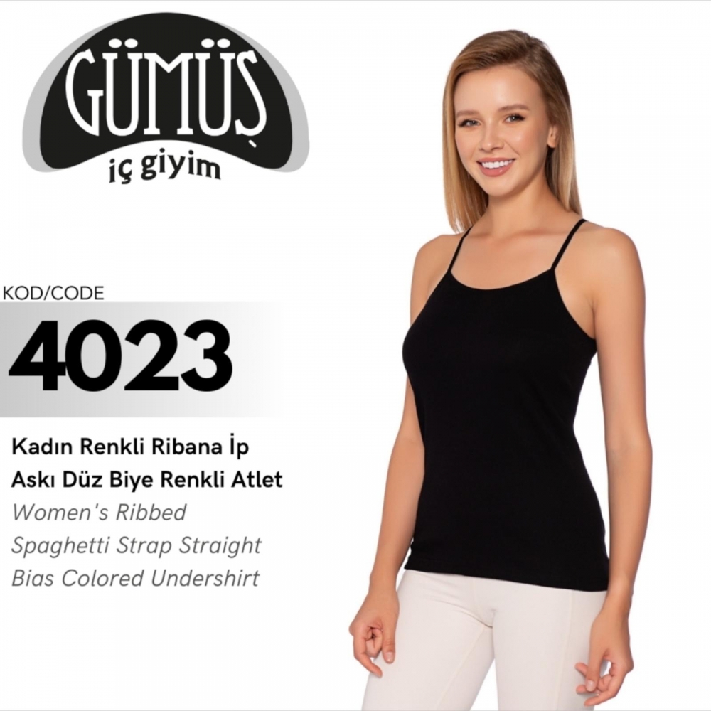 GÜMÜŞ 4023 L KADIN RENKLİ RİBANA İP ASKI DÜZ BİYE ATLET