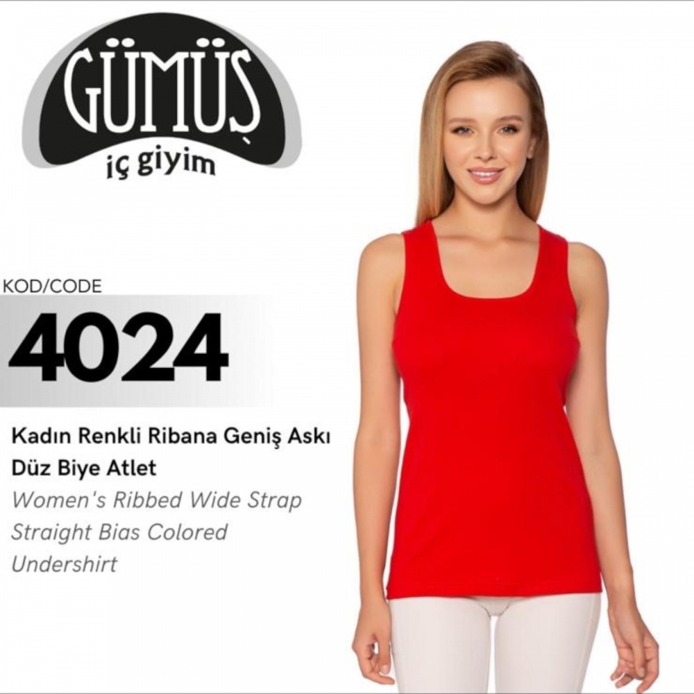 GÜMÜŞ 4024 L RENKLİ RİBANA GENİŞ ASKI DÜZ BİYE ATLET