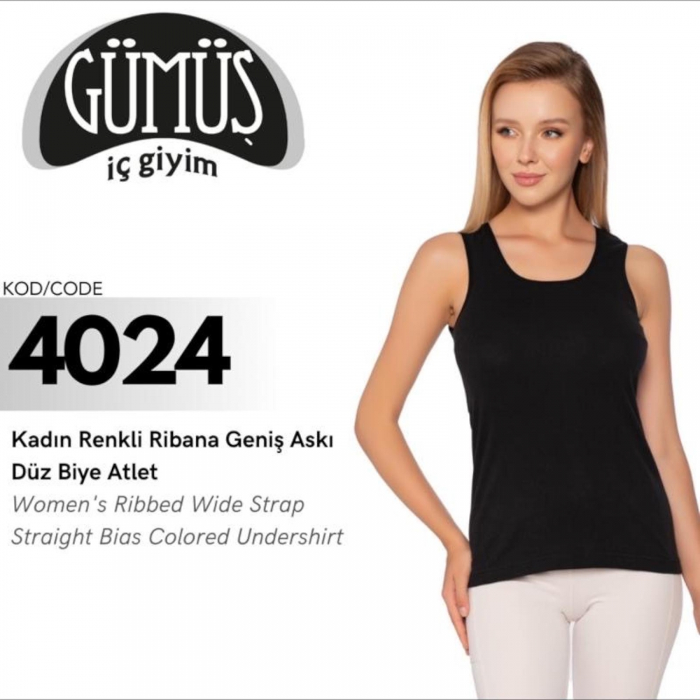 GÜMÜŞ 4024 3XL RENKLİ RİBANA GENİŞ ASKI DÜZ BİYE ATLET