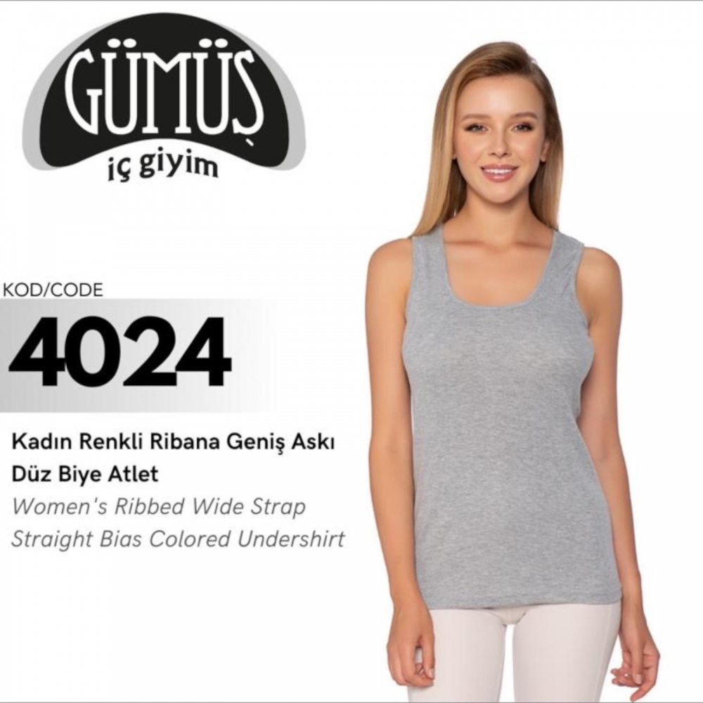 GÜMÜŞ 4024 BATTAL RENKLİ RİBANA GENİŞ ASKI DÜZ BİYE ATLET