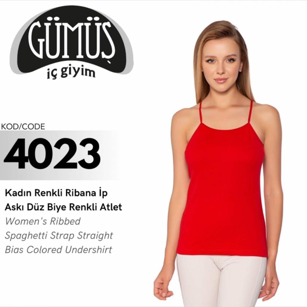 GÜMÜŞ 4023 M KADIN RENKLİ RİBANA İP ASKI DÜZ BİYE ATLET